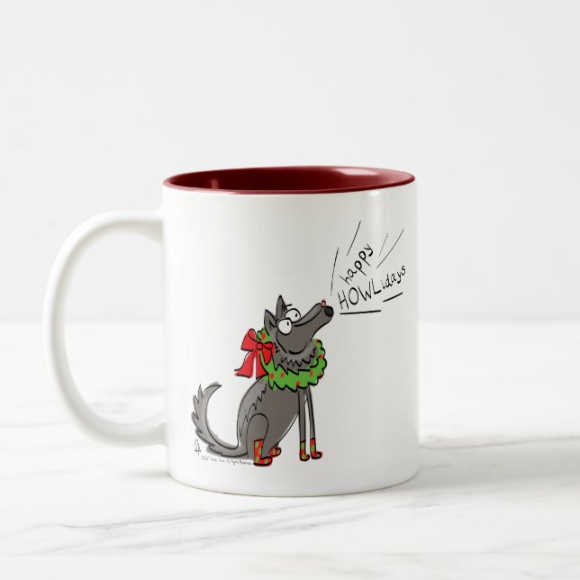 Taza Bicolor Funny Wolf Navidades Felices vacaciones de Howlida (Izquierda)