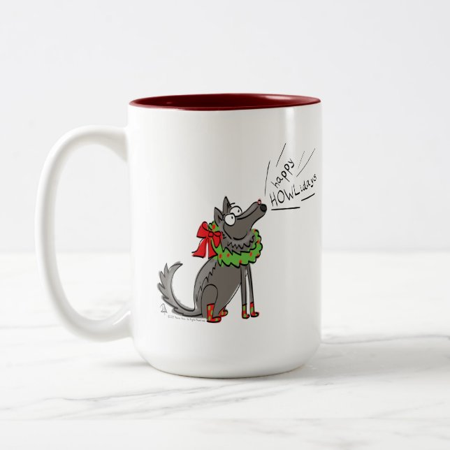 Taza Bicolor Funny Wolf Navidades Felices vacaciones de Howlida (Izquierda)
