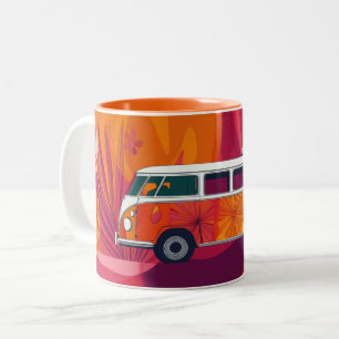 Taza Bicolor Furgoneta camper Volkswagen de los años 60 o 70.