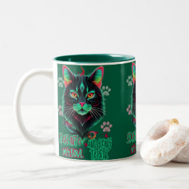 Taza Bicolor Fusión vibrante de la cara del gato