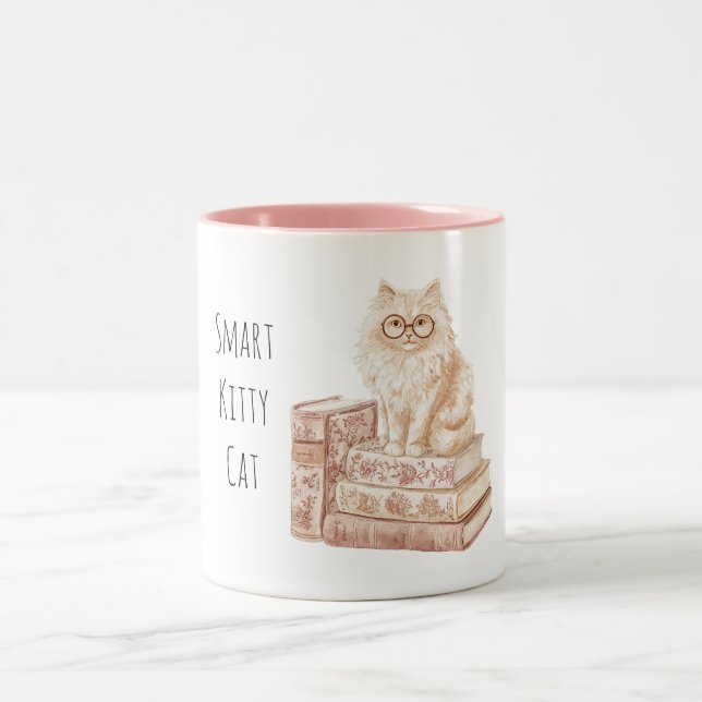 Taza Bicolor Gafas Inteligentes de Gatito Rosa Libros (Centro)