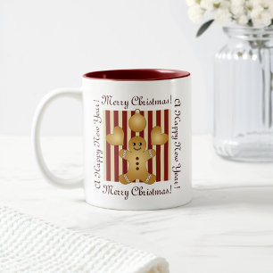 Taza Bicolor Galleta de Navidad Hombre de Jengibre con Raya Roj