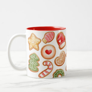 Taza Bicolor Galletas de Jengibre Horneando Navideñas Festivas