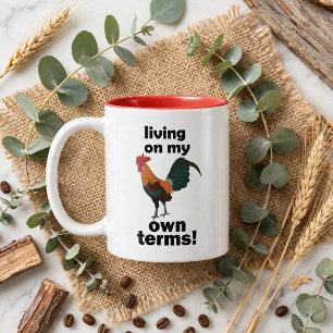 Taza Bicolor Gallo Bankiva Vivir En Mis Propios Términos Gallo
