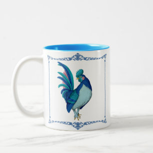 Taza Bicolor Gallo de granja campestre francés azul teal rosa