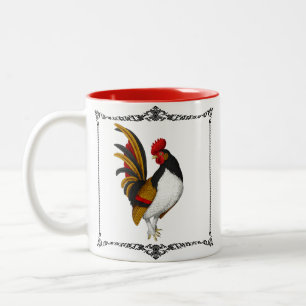 Taza Bicolor Gallo de granja campestre francesa rojo negro dora