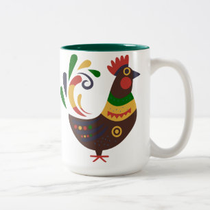 Taza Bicolor "Gallo" Estilo de Arte Popular Personalizado