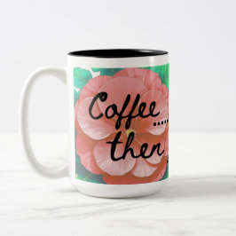 Taza Bicolor Garden theme mug with flowers and tools