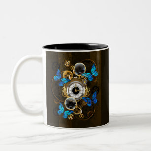 Taza Bicolor Gases de vapor y mariposas azules
