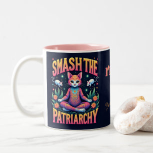 Taza Bicolor Gata Feminista Psicodélica Personalizada