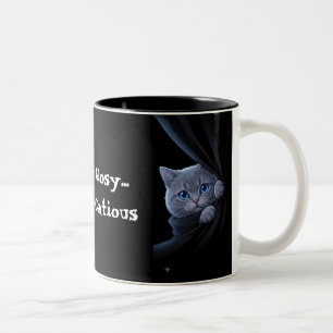 Taza Bicolor Gatito Curioso de Ojos Azules