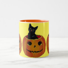 Taza Bicolor Gatito de la calabaza de Halloween del vintage