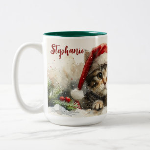 Taza Bicolor Gatito de Navidad Acuarela Gatito Lindo