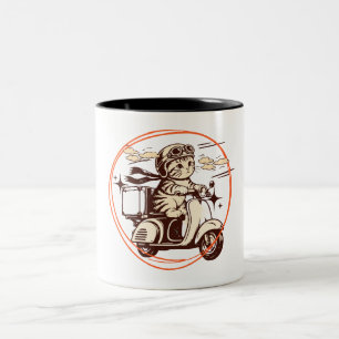 Taza Bicolor Gatito en un Scooter