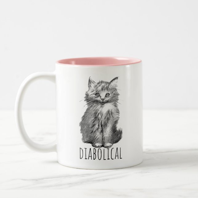 Taza Bicolor Gatito Esponjoso Diabólico y Adorable (Izquierda)