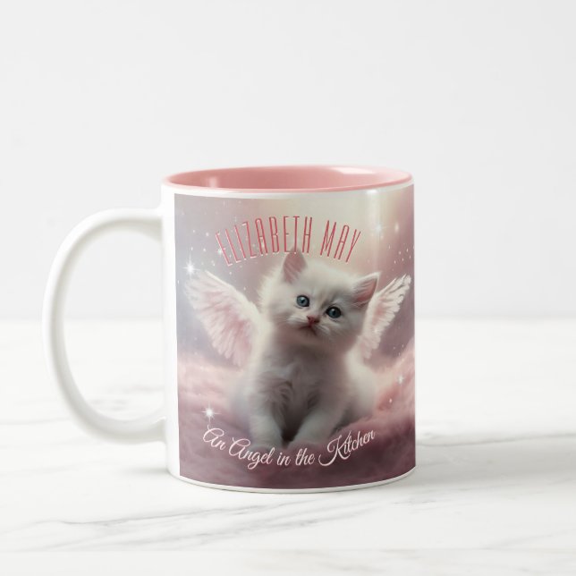 Taza Bicolor Gatito rosa dulce y personalizado (Izquierda)