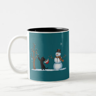Taza Bicolor Gato adorable de hombre de nieve de Navidad Xmas i