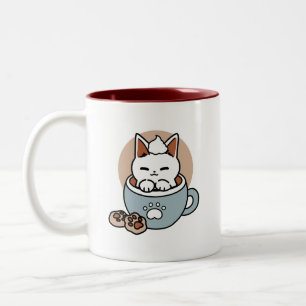Taza Bicolor Gato adorable en diseño de vacaciones de peluche -