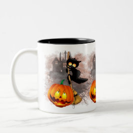 Taza Bicolor Gato asustado por un personaje de Halloween divert