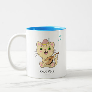 Taza Bicolor Gato Atigrado Gingembre Musical Feliz Lindo Coff