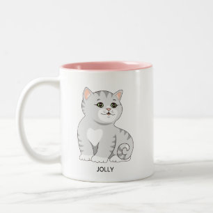 Taza Bicolor Gato atigrado gris plateado y texto personalizado 