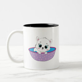 Taza Bicolor gato blanco lindo