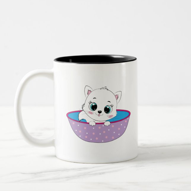 Taza Bicolor gato blanco lindo (Izquierda)