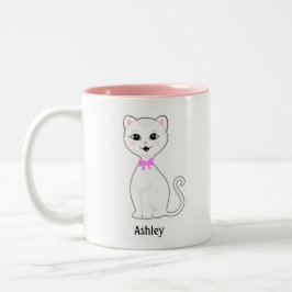 Taza Bicolor Gato blanco lindo dibujo animado personalizado