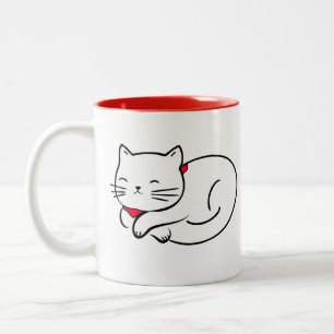 Taza Bicolor Gato blanco suave durmiendo