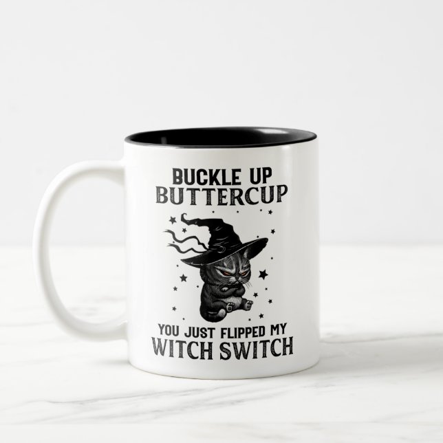 Taza Bicolor Gato Buckup Buttercup Funny Cat Amantes Halloween (Izquierda)