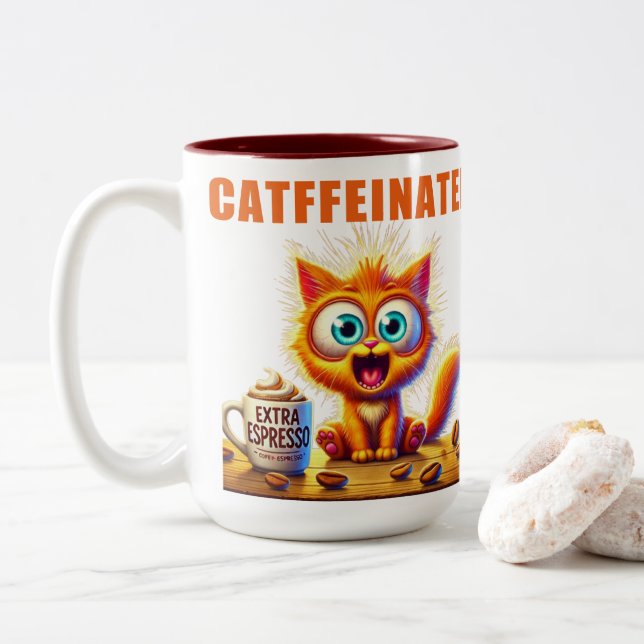 TAZA BICOLOR GATO CAFEINADO (Con donut)