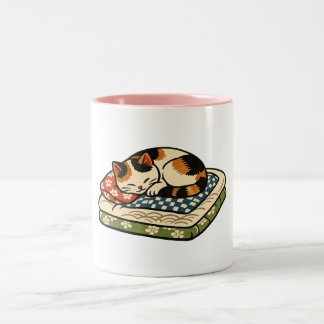Taza Bicolor Gato Calico Dormido en C Lásico Japonés