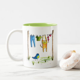 Taza Bicolor Gato caprichoso en la línea de la ropa