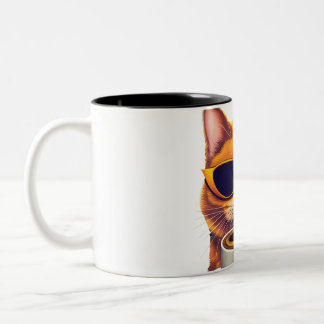 Taza Bicolor gato con gafas tomando café