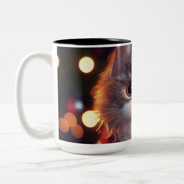 Taza Bicolor Gato con Navidades de Santa Hat (Izquierda)