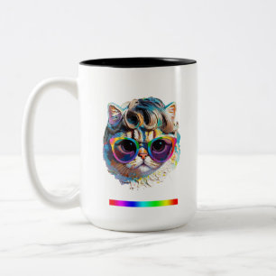 Taza Bicolor Gato con peluca y gafas de sol (Cuadro #4)