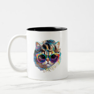 Taza Bicolor Gato con peluca y gafas de sol (Pintura #4)