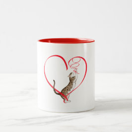 Taza Bicolor Gato con un corazón de cinta de opciones