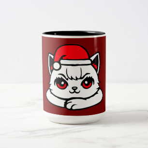 Taza Bicolor Gato Confiado Sombrero de Santa Brazos Cruzados Na