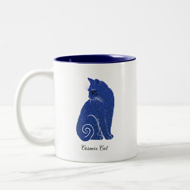 Taza Bicolor Gato Cósmico Azul (Izquierda)