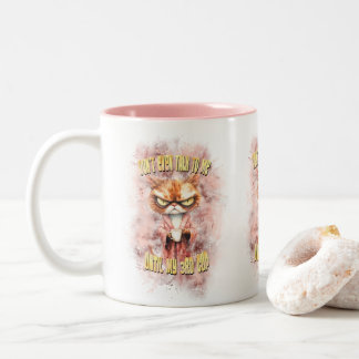 Taza Bicolor Gato Cranky Con Café