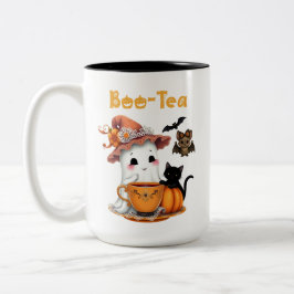 Taza Bicolor Gato de bombo de boo de té de Halloween