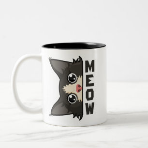 Taza Bicolor Gato de esmoquin divertido Meow está viendo Chiste