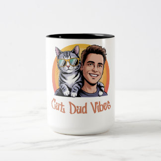 Taza Bicolor Gato de Guay Papá Vibes T-Shirt Retro Estilo Funny