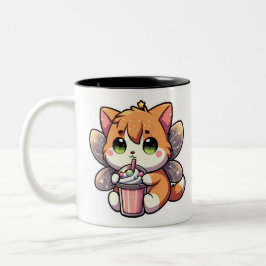 Taza Bicolor Gato de hadas lindo bebiendo batido