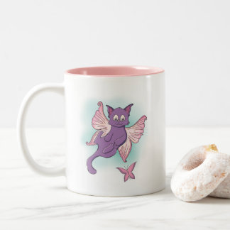 Taza Bicolor Gato de hadas rosa y morado volando