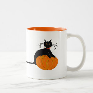 Taza Bicolor Gato de Halloween de la cola larga