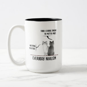 Taza Bicolor Gato de humor oscuro Nihilismo cotidiano Cita Intr