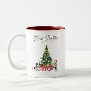 Taza Bicolor Gato de navidades y peluca de perro