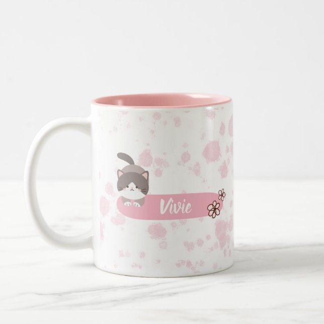 Taza Bicolor Gato de primavera personalizado (Izquierda)